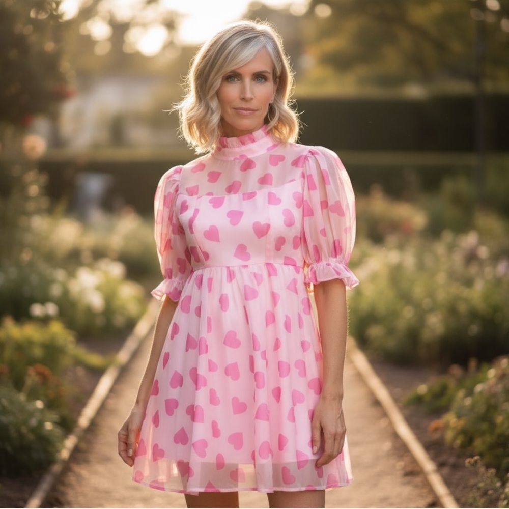 Peach Love California Pink Heart Sheer Mini Dress - Picture 3 of 13
